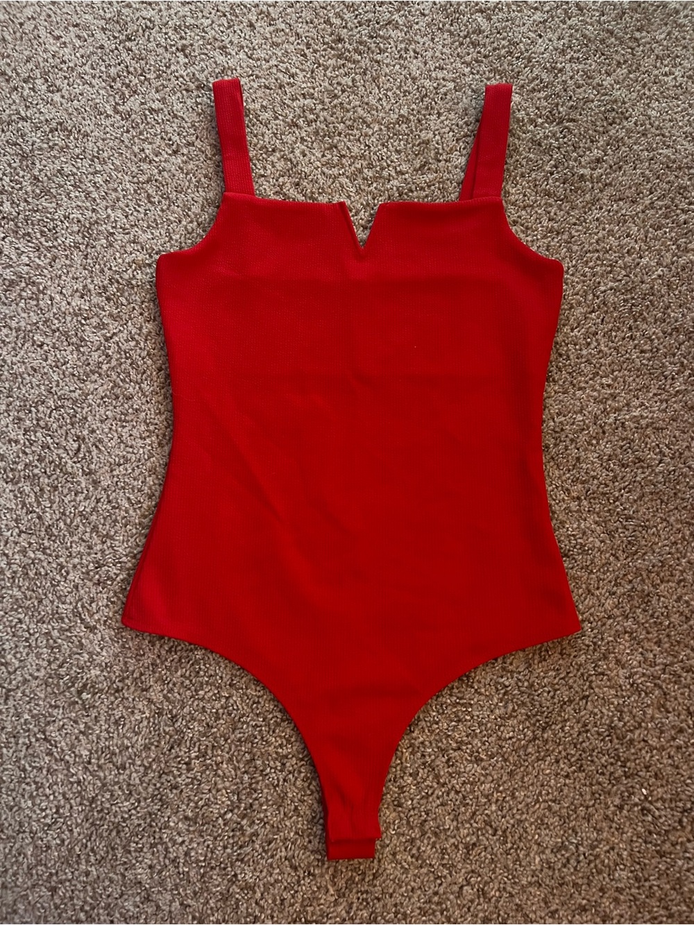 TCEC Red V-Notch Ribbed Bodysuit :M